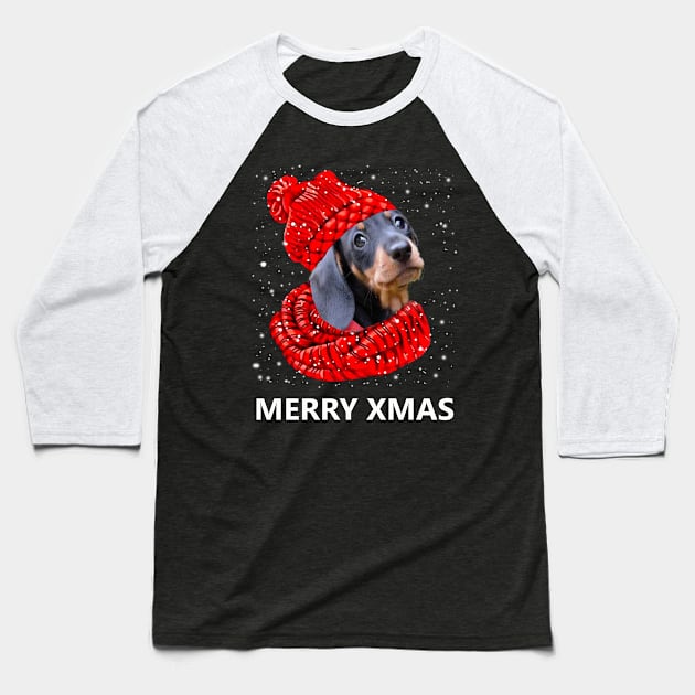 Dachshund Merry Xmas Baseball T-Shirt by EduardjoxgJoxgkozlov